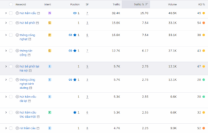Các từ khóa chính đã lọt top 1-5 chuyển đổi cực cao